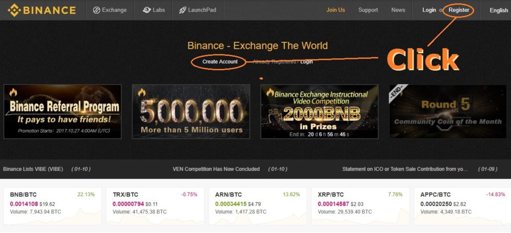 BINANCE ,Register